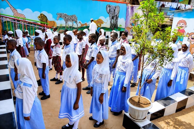 Assembly line-up in the school compound