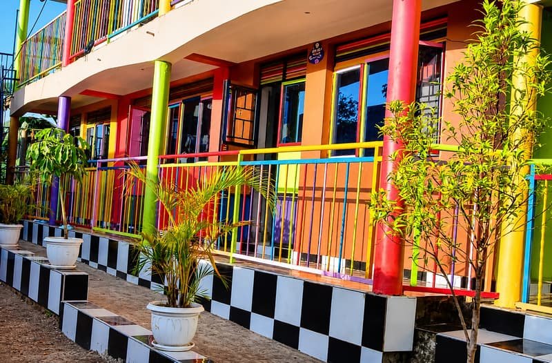 Our colourful campus buildings